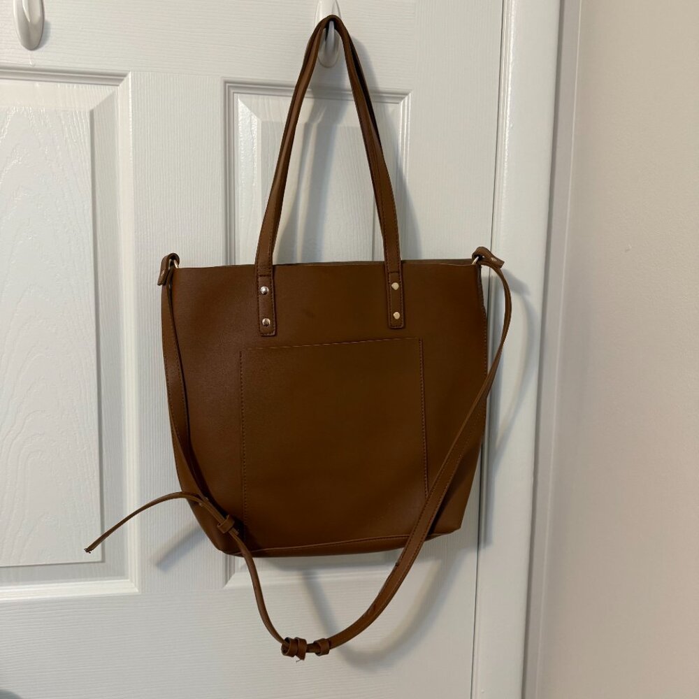 HENNY + LEV Cognac Brown Vegan Leather Everyday Laptop Tote Purse‎ Bag Crossbody - Picture 6 of 8